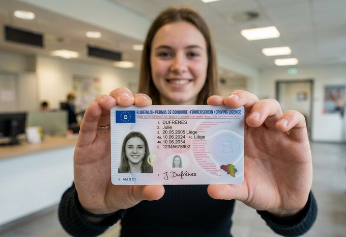 Citoyenne présentant son permis de conduire européen